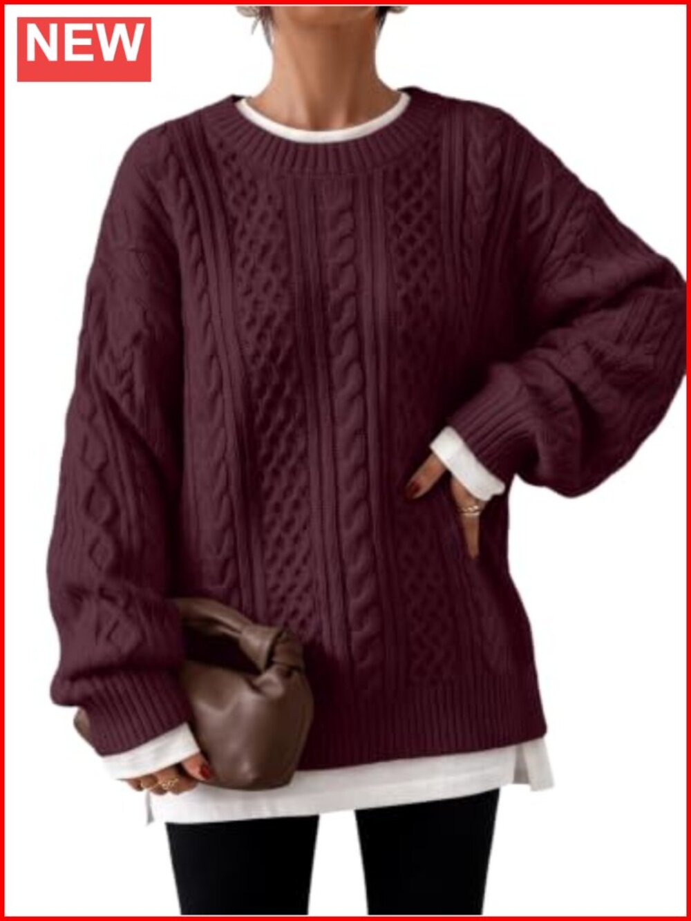 Oversized Cable Knit Chunky Pullover Sweater Cotton Blend Crew Neck